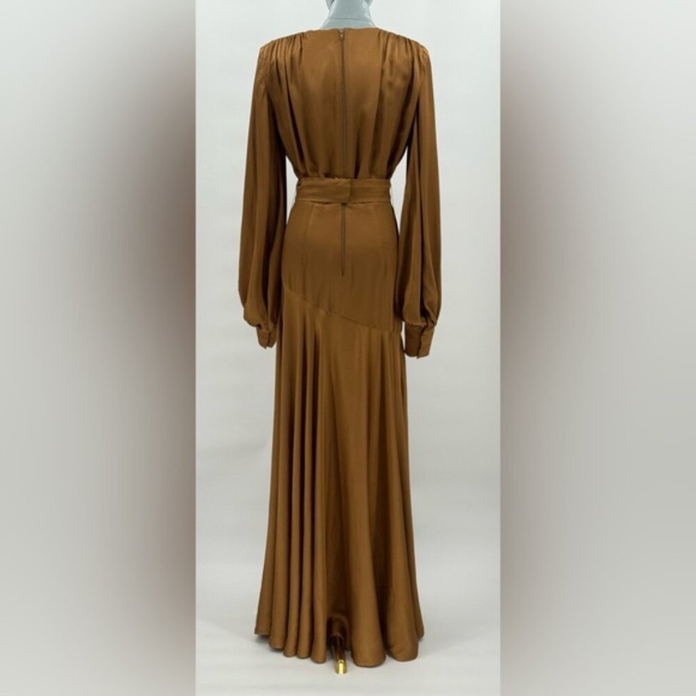 🆕 BRONX & BANCO 🧿 NWOT Carmen Long Sleeve Belted Maxi Gown, Copper, Sz XS US 2 - Picture 7 of 17